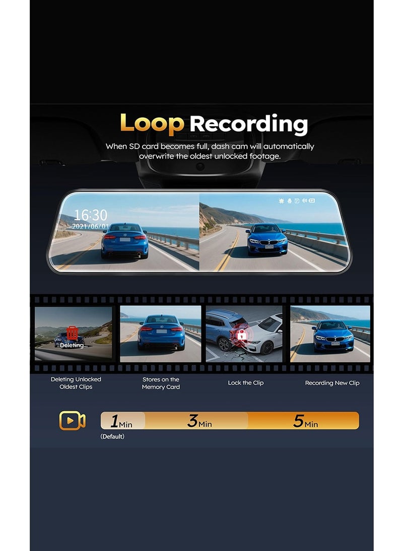 MR.SMART Mirror Dash Cam with 10 Inch Touch Screen, 1080p Full HD Front and Rear Camera, Night Vision, G-Sensor, Parking Monitor, WDR, Anti-Glare - Image 5